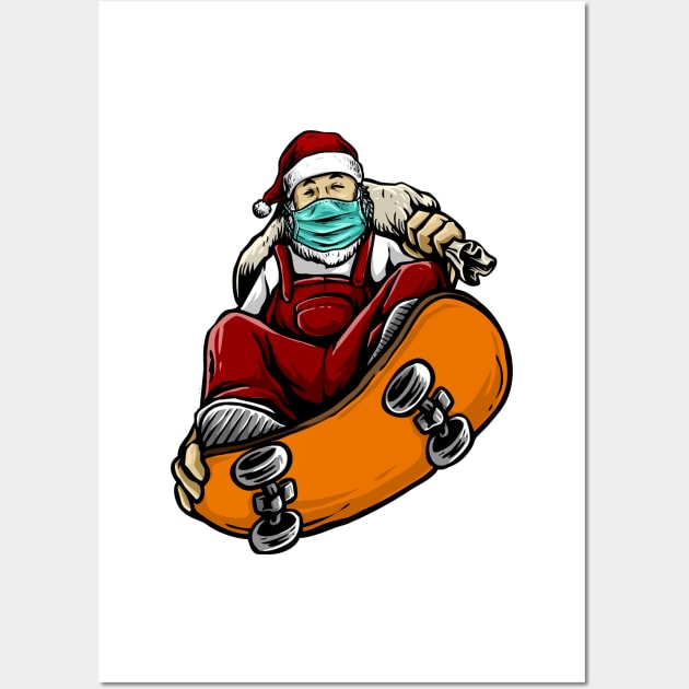 christmas skateboarding santa Wall Art by DragonTees